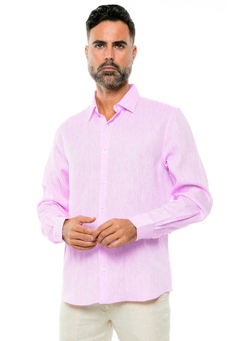 Casual Yarn Dyed Linen Shirt Long Sleeve Button Down