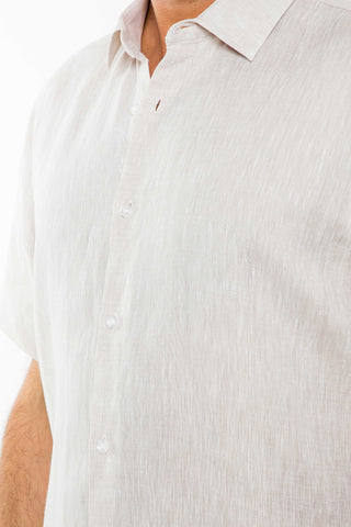 Casual Yarn Dyed Linen Shirt Short Sleeve Button Down