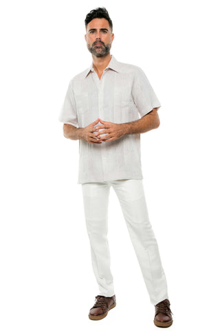 Mojito Men's Yarn Dye 100% Linen Guayabera Shirt Short Sleeve 2 Pocket Design