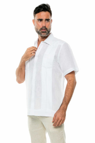 Mojito Men's Yarn Dye 100% Linen Guayabera Shirt Short Sleeve 2 Pocket Design