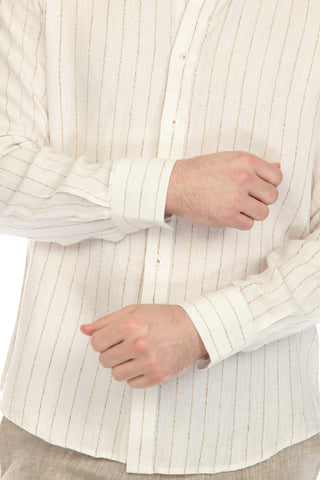Mojito Men's Causal Pinstripe Shirt 100% Linen Long Sleeve Button Down