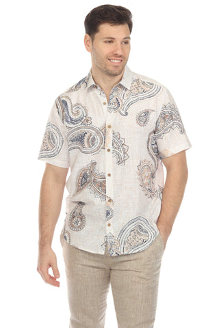 Mojito Men's Casual Linen Blend Print Resort Style Shirt