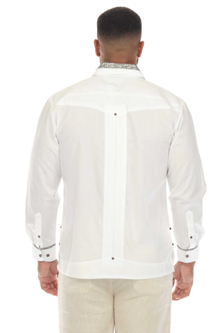 Mojito Men's Guayabera Chacabana Shirt Cotton Blend Long Sleeve with Contrast Accent Trim