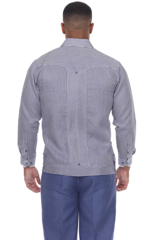 Mojito Collection Pinstripe 100% Linen Guayabera Shirt Long Sleeve