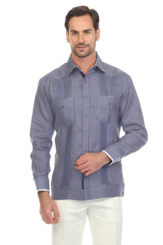 Mojito Collection Pinstripe 100% Linen Guayabera Shirt Long Sleeve