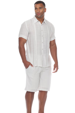 Men's Button Down Beachwear Short Sleeve Shirt with Pleating Design