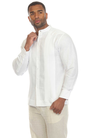Mojito Men's Mandarin Collar Beach Wedding Guayabera Shirt 100% Linen Long Sleeve