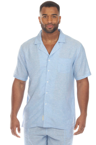 Mojito Men's Causal Beach Resort Wear Camp Collar Short Sleeve Linen Blend Button Down Shirt