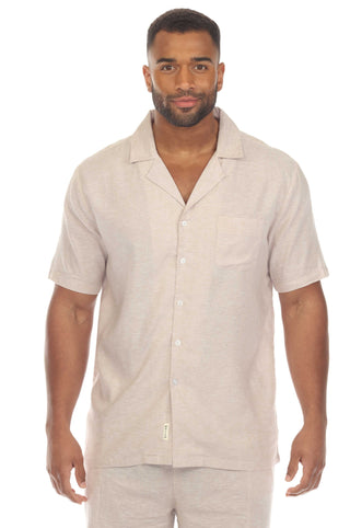 Mojito Men's Causal Beach Resort Wear Camp Collar Short Sleeve Linen Blend Button Down Shirt