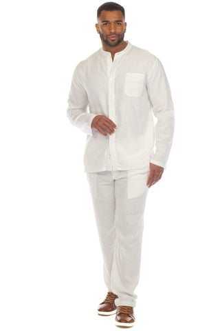 Mojito Men's Causal Beach Resort Wear Mandarin Collar Long Sleeve Linen Blend Button Down Shirt