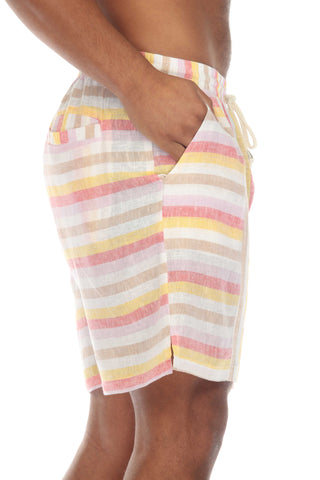 Mojito Men's Causal Beach Resort Wear Drawstring Shorts with Pinstripe Print Linen Blend