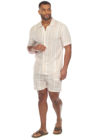Mojito Men's Causal Beach Resort Wear Drawstring Shorts with Pinstripe Print Linen Blend