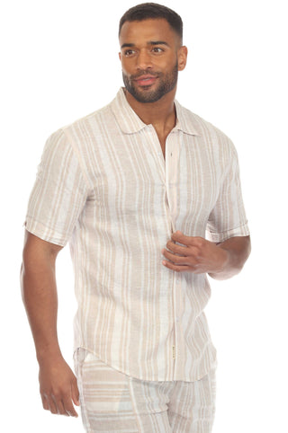 Mojito Men's Causal Beach Resort Wear Shirt with Pinstripe Print Linen Blend Short Sleeve Button Down