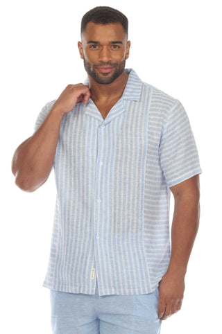 Mojito Men's Causal Beach Resort Wear Shirt with Pinstripe Print Linen Blend Short Sleeve Button Down