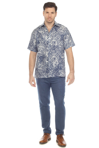 Mojito Men's Casual Printed Linen Resort Shirt Short Sleeve Button Down