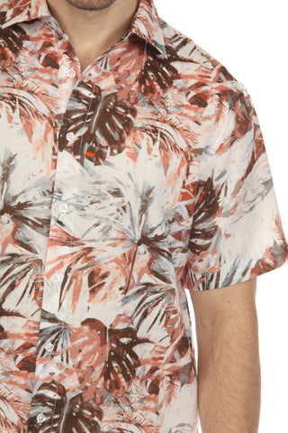 Mojito Men's Casual Printed Linen Resort Shirt Short Sleeve Button Down