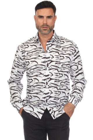 Mojito Men's Stylish Novelty Print Poly Stretch Party Shirt Long Sleeve
