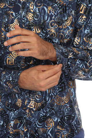Mojito Men's Stylish Novelty Metallic Print Poly Stretch Party Shirt Long Sleeve