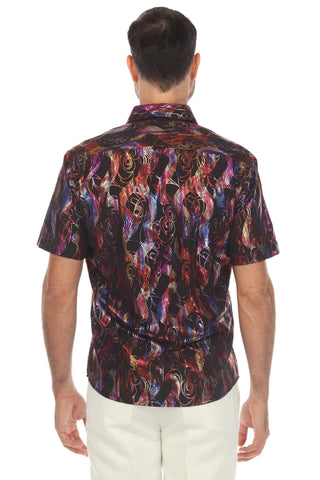 Mojito Men's Stylish Novelty Metallic Print Poly Stretch Party Shirt Short Sleeve