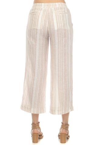 Women's Casual Beach Resort Wear Capri Pants Pinstripe Print with Drawstring Waist Linen Blend