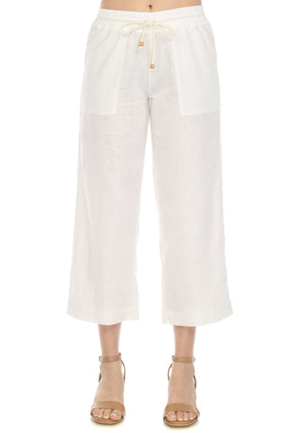Women's Casual Beach Resort Wear Capri Pants Linen Blend with Drawstring Waist