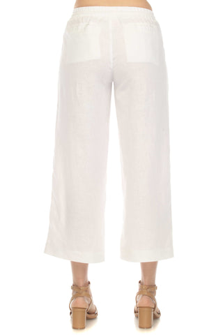 Women's Casual Beach Resort Wear Capri Pants Linen Blend with Drawstring Waist