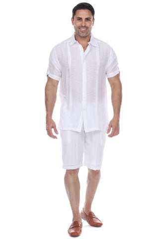 Men's Button Down Beachwear Short Sleeve Shirt with Pleating Design
