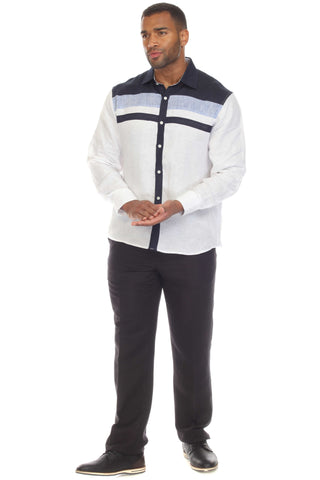 Slim Fit Casual 100% Linen Shirt Long Sleeve Multi Color Block Design