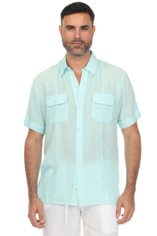 Men's Beach Button Down 2 Front Pocked Shirt Design Short Sleeve