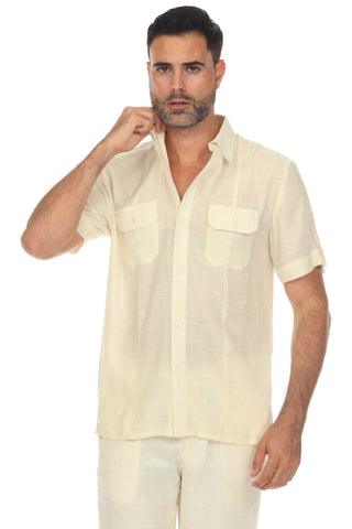 Men's Beach Button Down 2 Front Pocked Shirt Design Short Sleeve