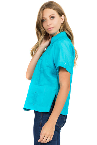 Women's Traditional Guayabera Shirt Premium 100% Linen Short Sleeve XS-3X