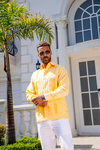 Mojito Men's Plus Size Guayabera Shirt Premium 100% Linen Long Sleeve 3X-8X
