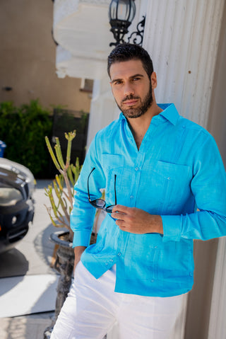 Mojito Men's Plus Size Guayabera Shirt Premium 100% Linen Long Sleeve 3X-8X