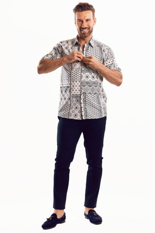 Mojito Men's Festive Summer Print Shirt Cotton Blend Short Sleeve
