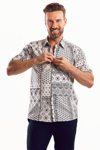 Mojito Men's Festive Summer Print Shirt Cotton Blend Short Sleeve