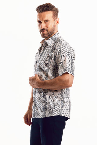 Mojito Men's Festive Summer Print Shirt Cotton Blend Short Sleeve