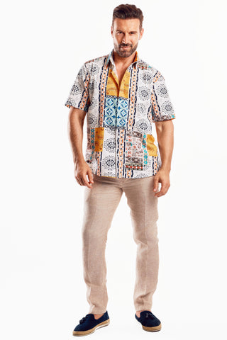 Mojito Men's Festive Summer Print Shirt Cotton Blend Short Sleeve