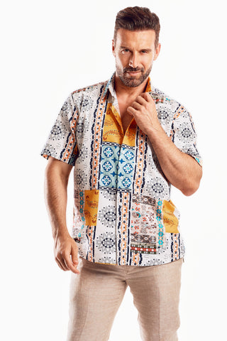 Mojito Men's Festive Summer Print Shirt Cotton Blend Short Sleeve