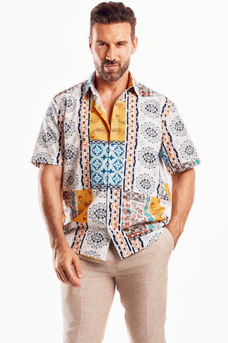 Mojito Men's Festive Summer Print Shirt Cotton Blend Short Sleeve