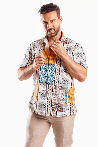 Mojito Men's Festive Summer Print Shirt Cotton Blend Short Sleeve