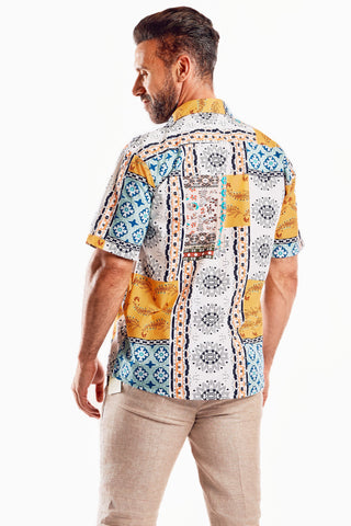 Mojito Men's Festive Summer Print Shirt Cotton Blend Short Sleeve
