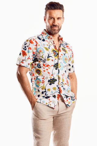 Mojito Men's Festive Summer Print Shirt Cotton Blend Short Sleeve