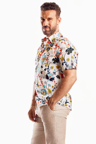 Mojito Men's Festive Summer Print Shirt Cotton Blend Short Sleeve