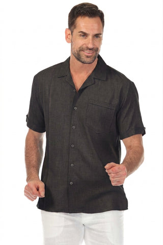 Men's Classic One Pocket Retro Cuban Shirt with Pleating