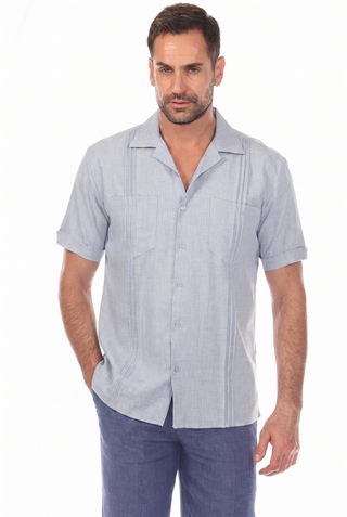 Men's Classic Two Pocket Guayamisa Camp Shirt with Pleating