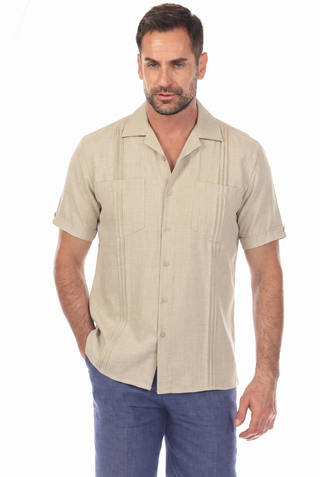 Men's Classic Two Pocket Guayamisa Camp Shirt with Pleating