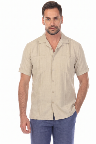 Men's Classic Two Pocket Guayamisa Camp Shirt with Pleating