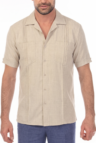 Men's Classic Two Pocket Guayamisa Camp Shirt with Pleating