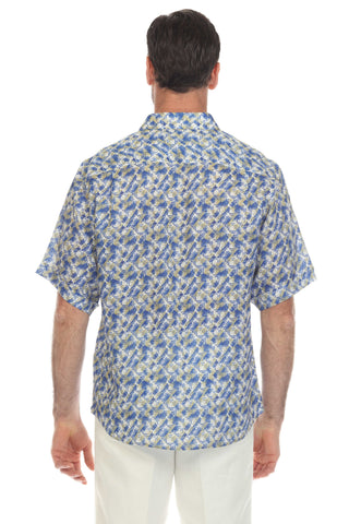 Mojito Men's Casual Print 100% Linen Shirt Short Sleeve Button Down