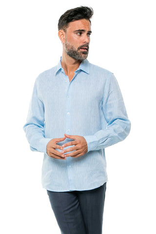 Casual Yarn Dyed Linen Shirt Long Sleeve Button Down